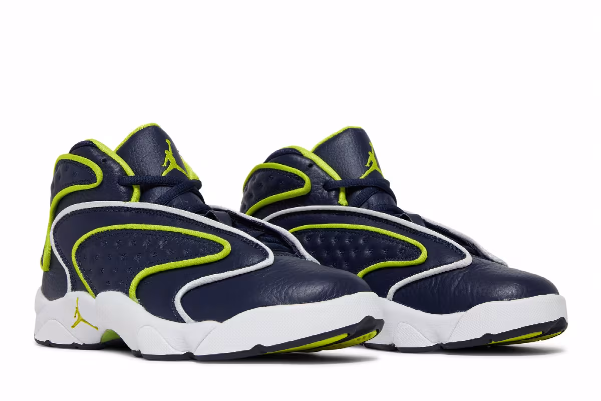 Women's Air Jordan OG College Navy Venom Green, view 9