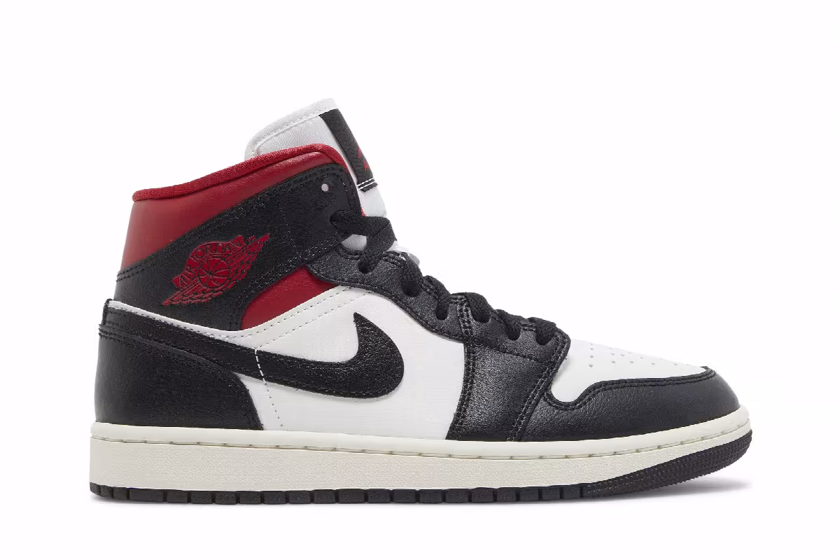 Women's Air Jordan 1 Mid Black Sail Gym Red, view 2