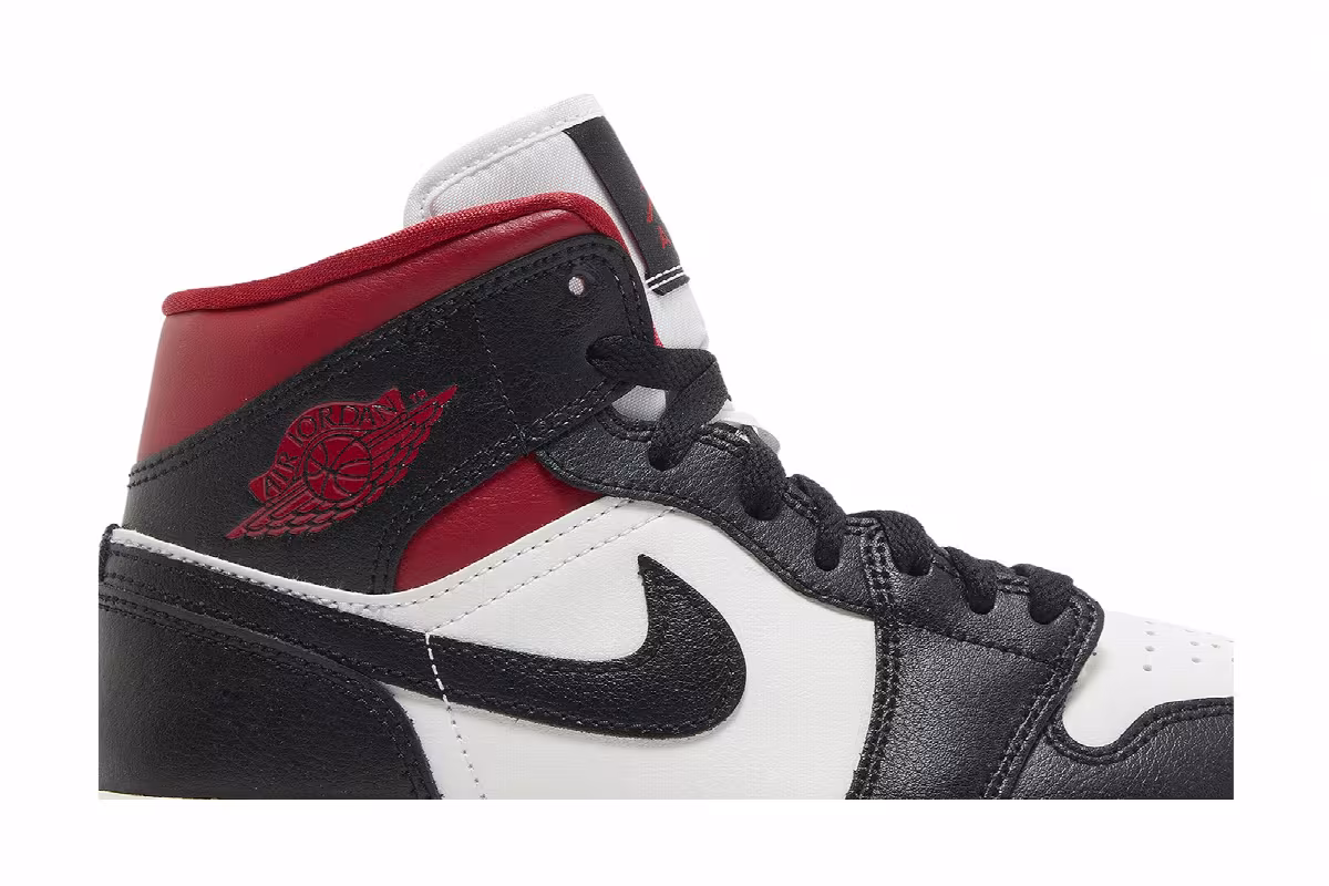 Women's Air Jordan 1 Mid Black Sail Gym Red, view 3