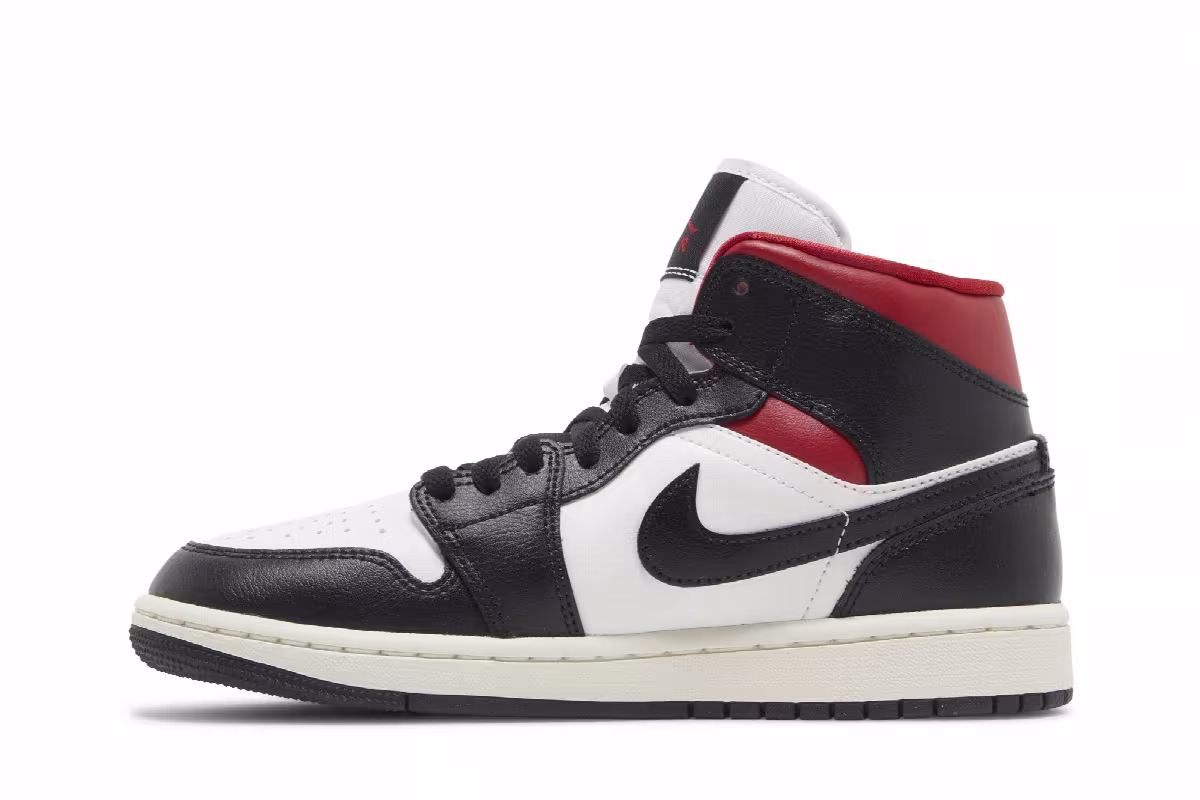 Women's Air Jordan 1 Mid Black Sail Gym Red, view 4