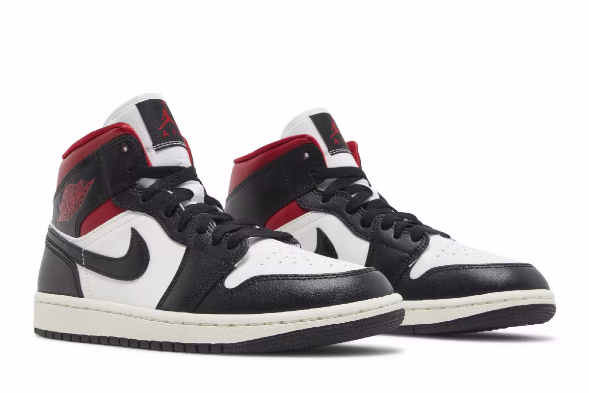 Women's Air Jordan 1 Mid Black Sail Gym Red, view 9