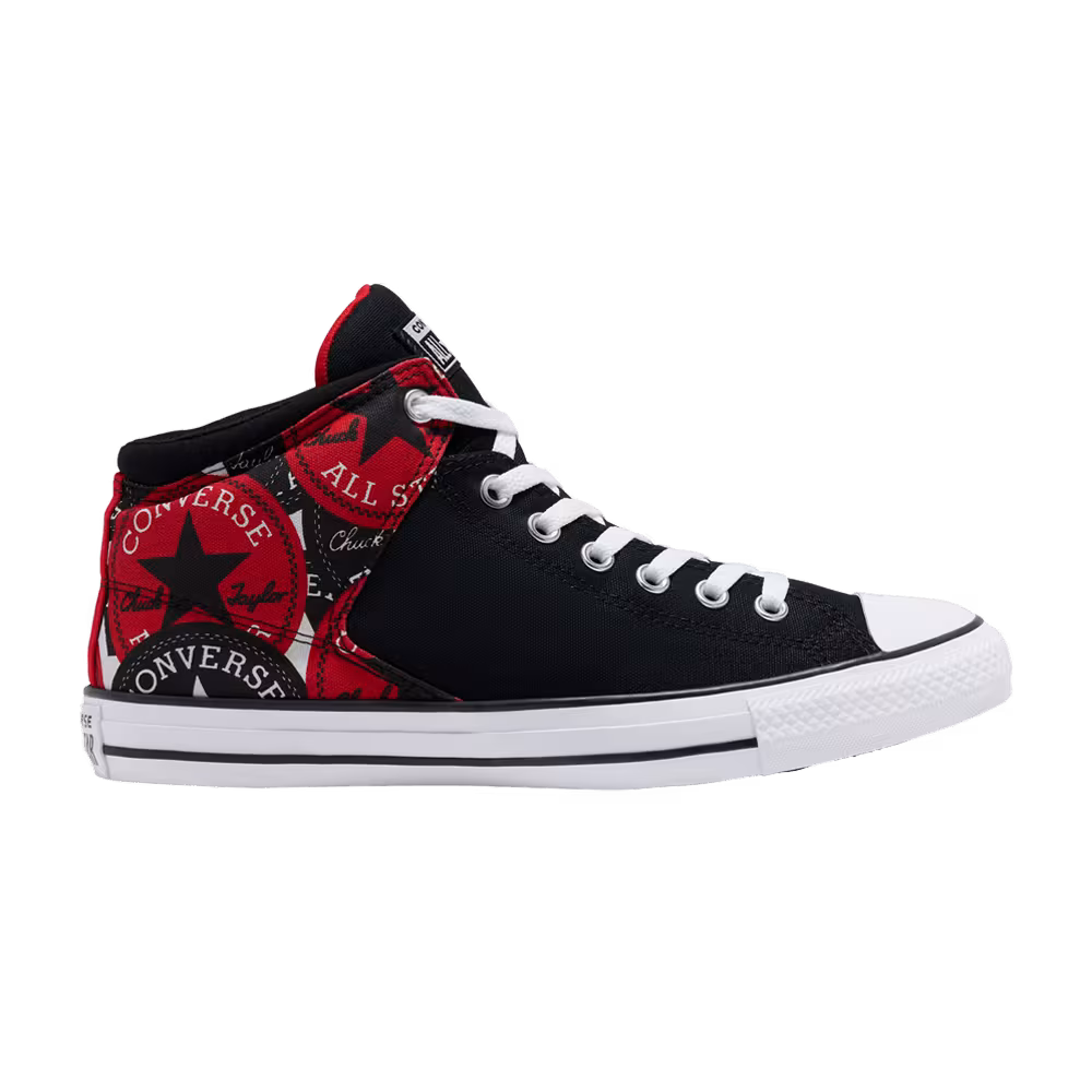 Converse Chuck Taylor All Star Street Mid Black Red Patch Pattern