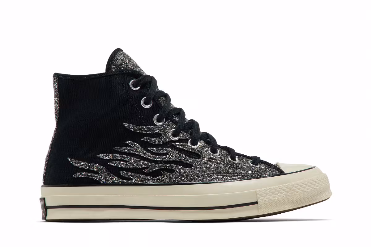 Converse Women's Chuck 70 High Archival Glitter Flame - Black Egret, view 2