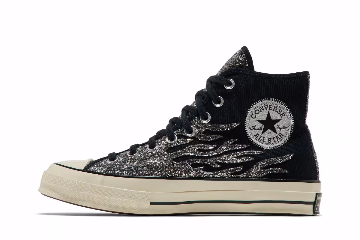 Converse Women's Chuck 70 High Archival Glitter Flame - Black Egret, view 4