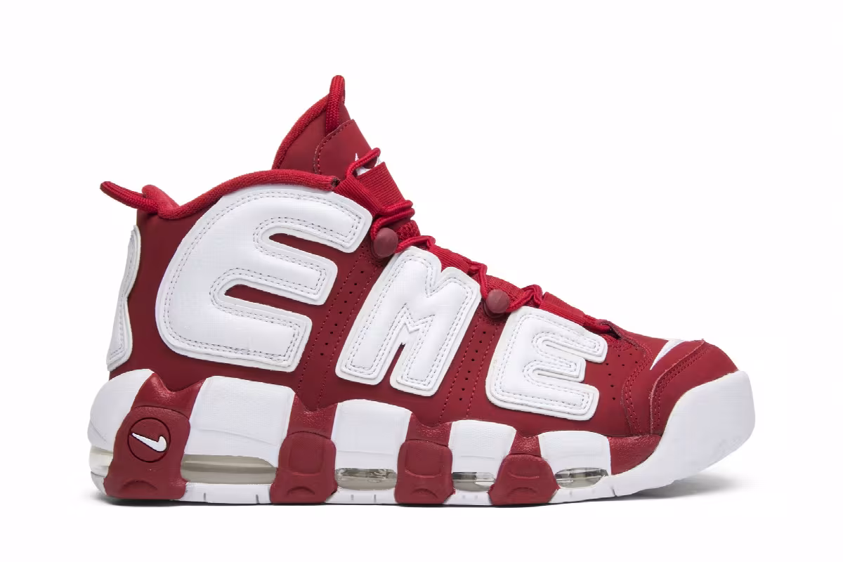 Supreme x Nike Air More Uptempo Red, view 2