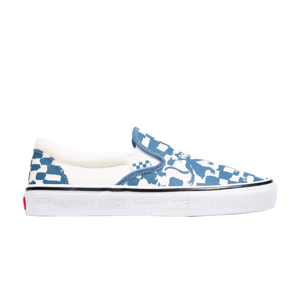 Vans Krooked x Skate Slip-On Natas For Ray Barbee - Blue Checkerboard