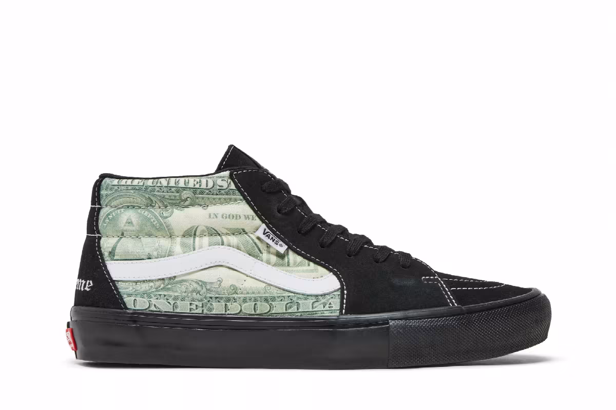 Supreme x Vans Skate Grosso Mid Dollar Bill - Black, view 2