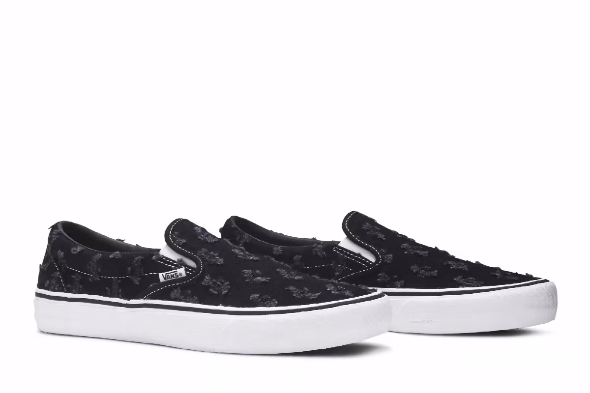 Supreme x Vans Slip-On Black Hole Punch Denim, view 9