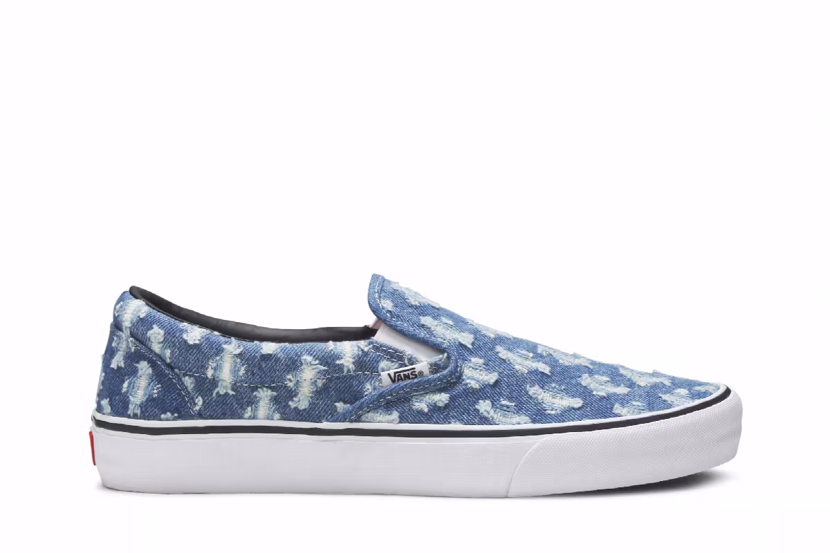 Supreme x Vans Slip-On Blue Hole Punch Denim, view 2