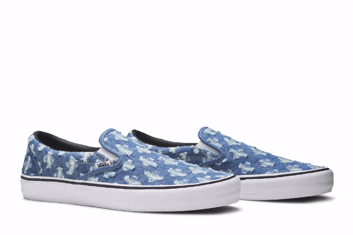 Supreme x Vans Slip-On Blue Hole Punch Denim, view 9