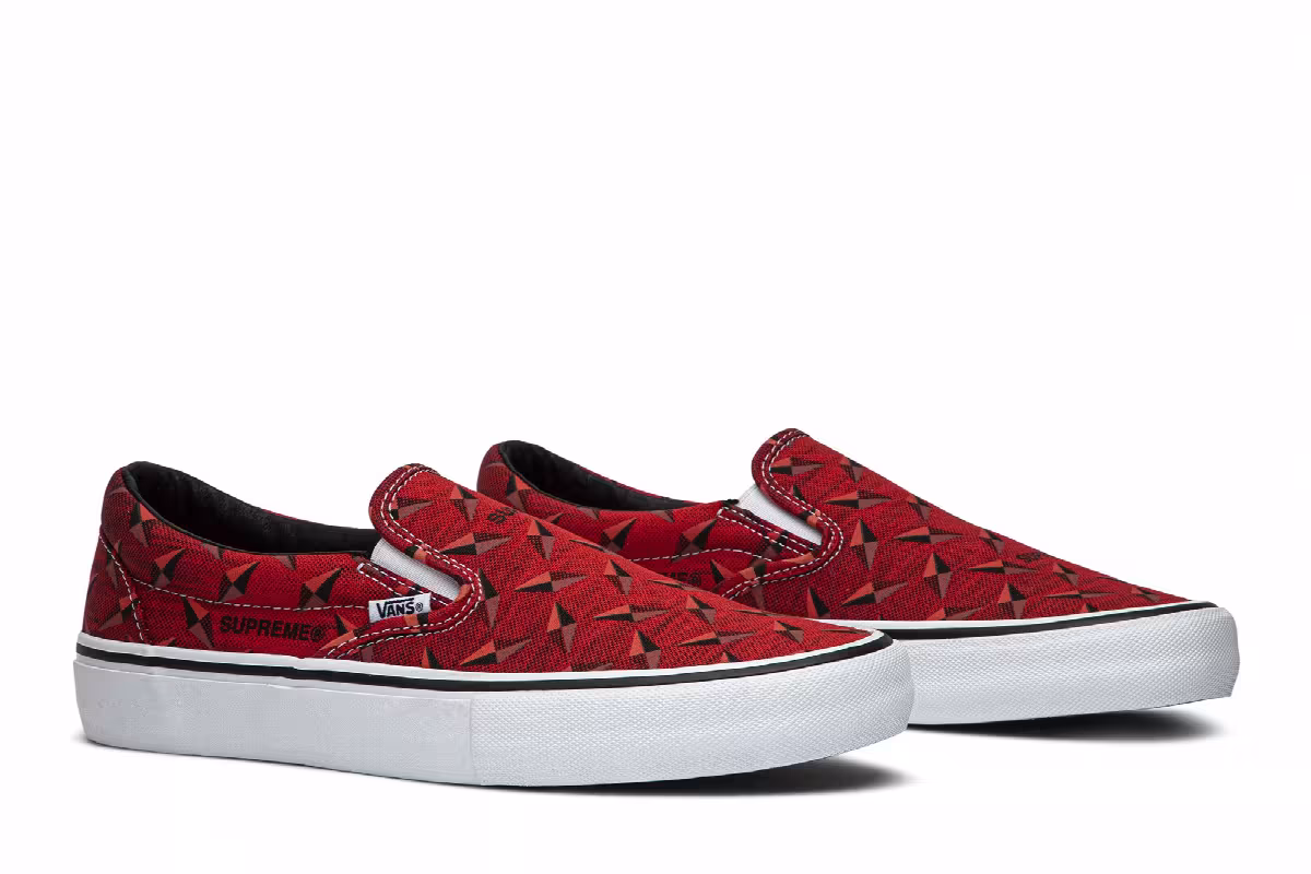 Vans Supreme x Classic Slip-On Pro Diamond Plate Red, view 9