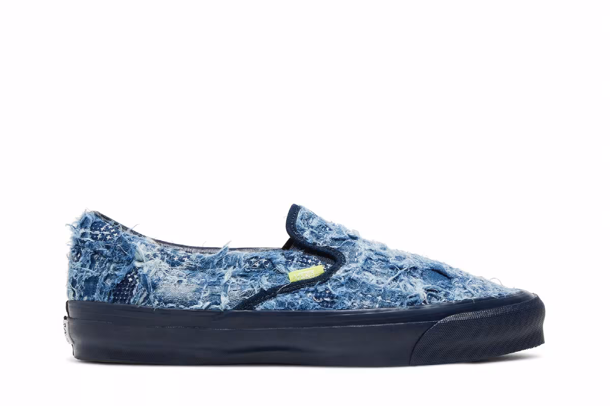 FDMTL x Vans OG Classic Slip-On LX Distressed Indigo, view 2