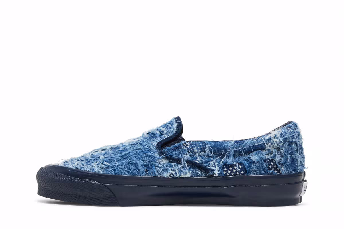 FDMTL x Vans OG Classic Slip-On LX Distressed Indigo, view 4