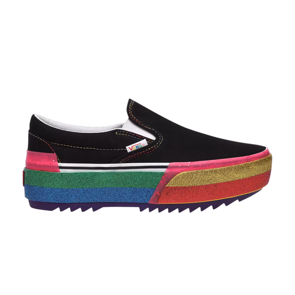 Vans Classic Slip-On Stacked Platform Glitter - Black Rainbow