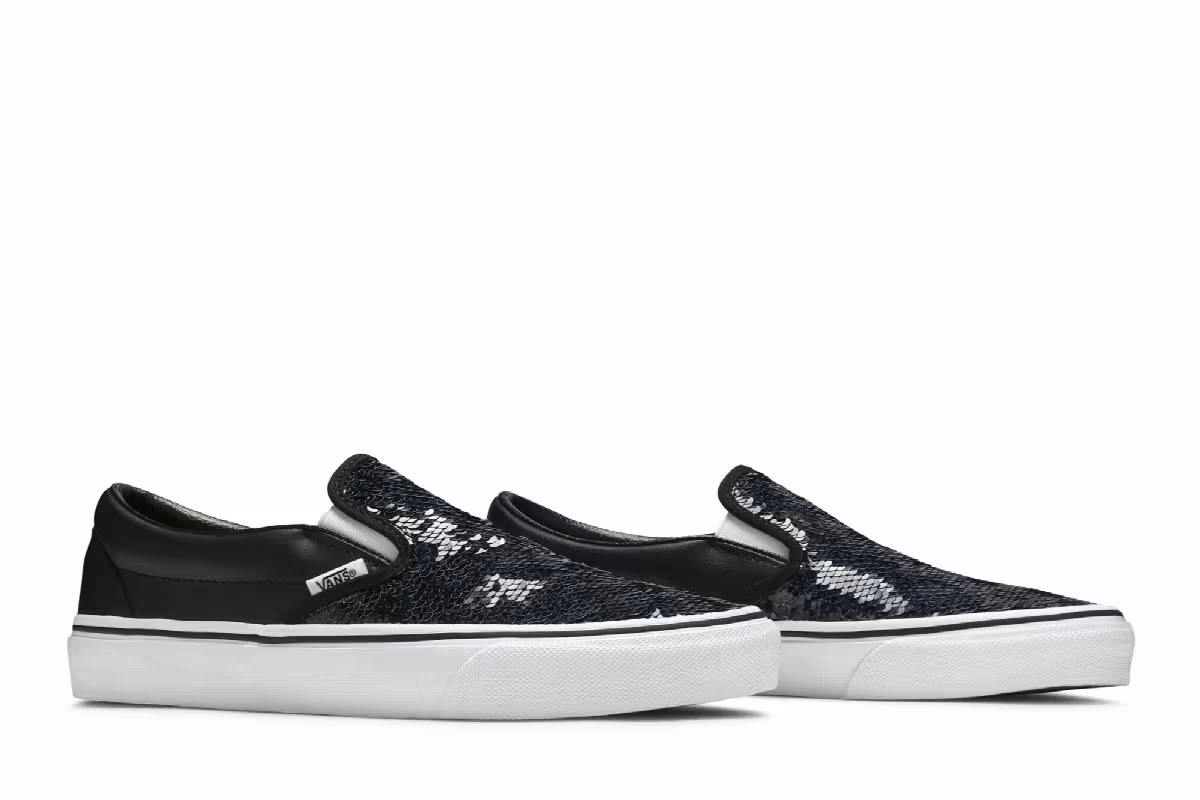 Vans Women's Classic Slip-On Flipping Sequins - Black Checkerboard, view 9