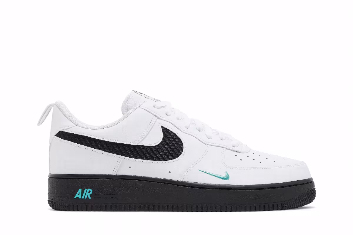 Nike Air Force 1 White Black Teal, view 2
