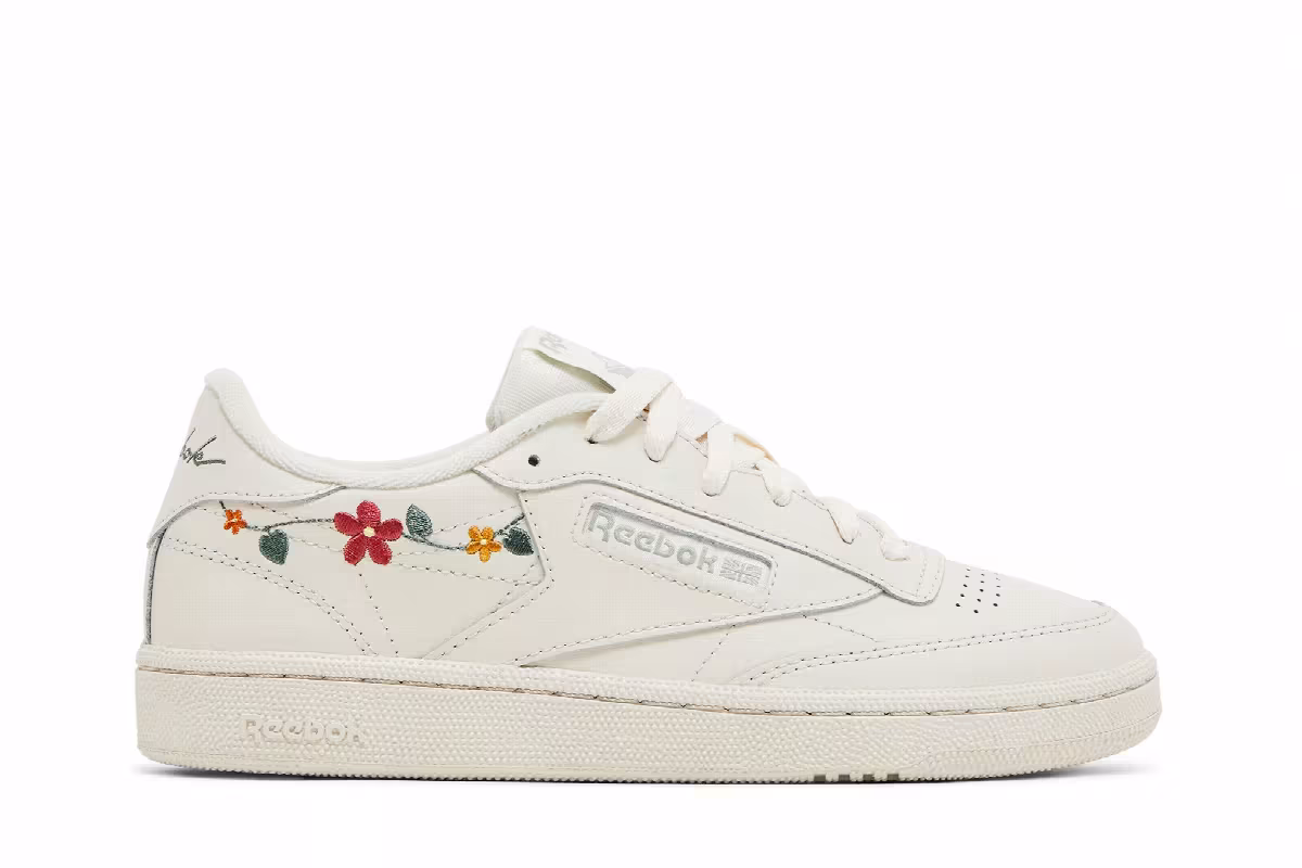 Reebok Women's Club C 85 Embroidered Floral - Bone Vintage Green, view 2