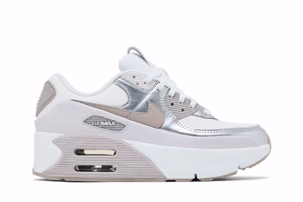 Nike Women's Air Max 90 LV8 Vast Grey Metallic Platinum, view 2