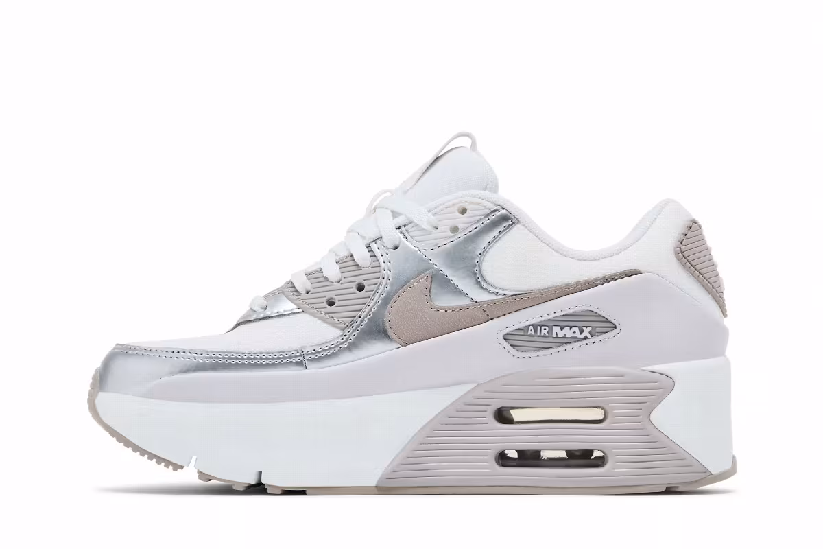 Nike Women's Air Max 90 LV8 Vast Grey Metallic Platinum, view 4