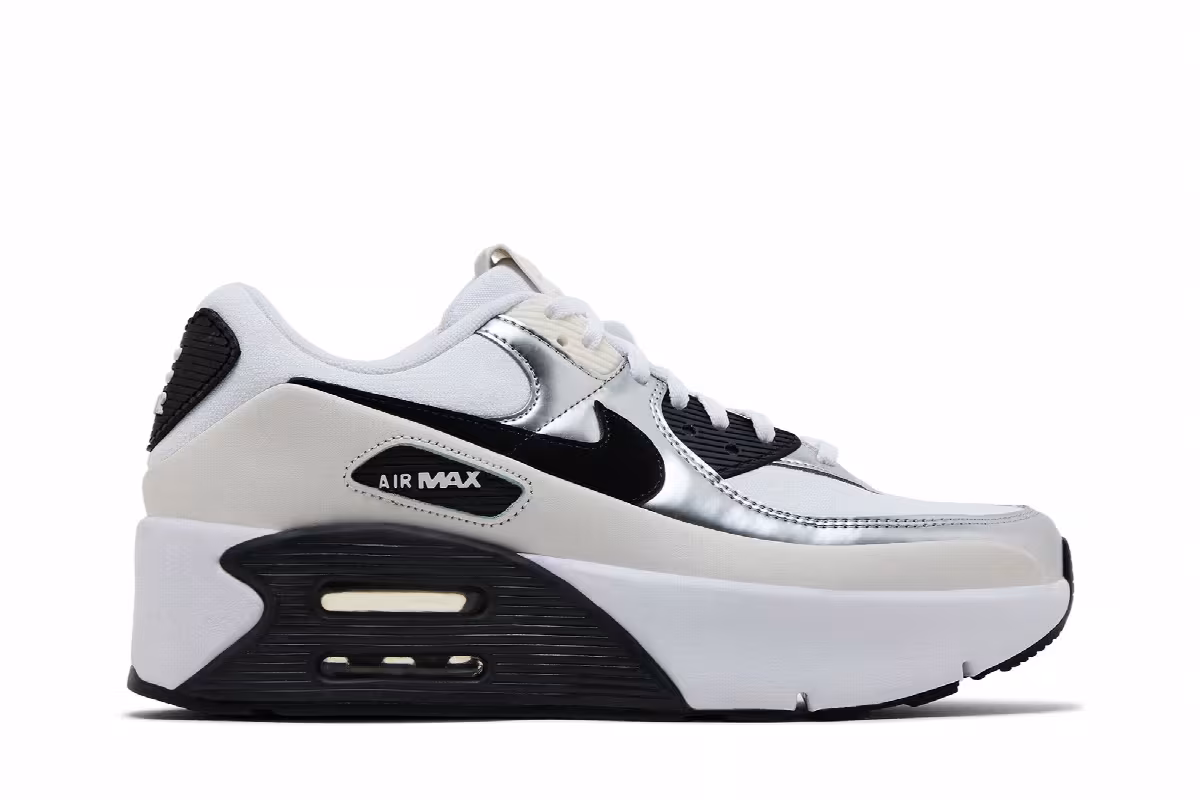 Nike Women's Air Max 90 LV8 Phantom Metallic Silver Black, view 2