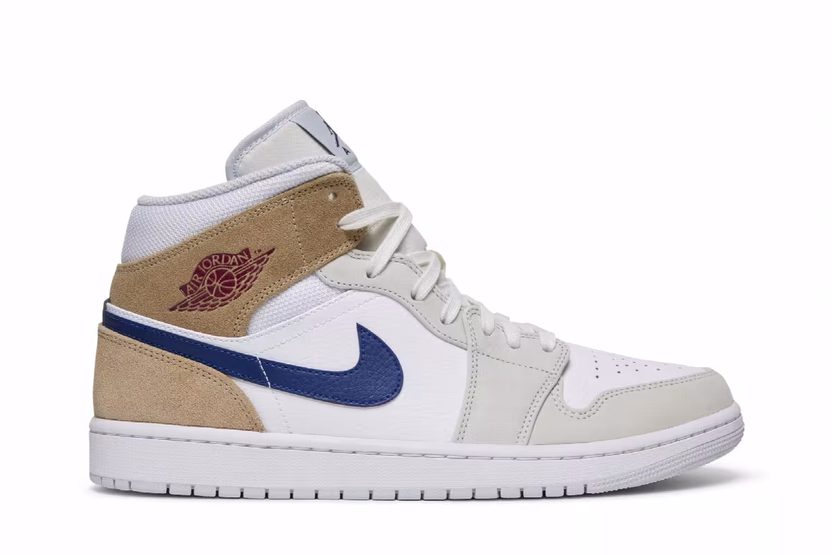 Air Jordan 1 Mid White Khaki Blue Void, view 2