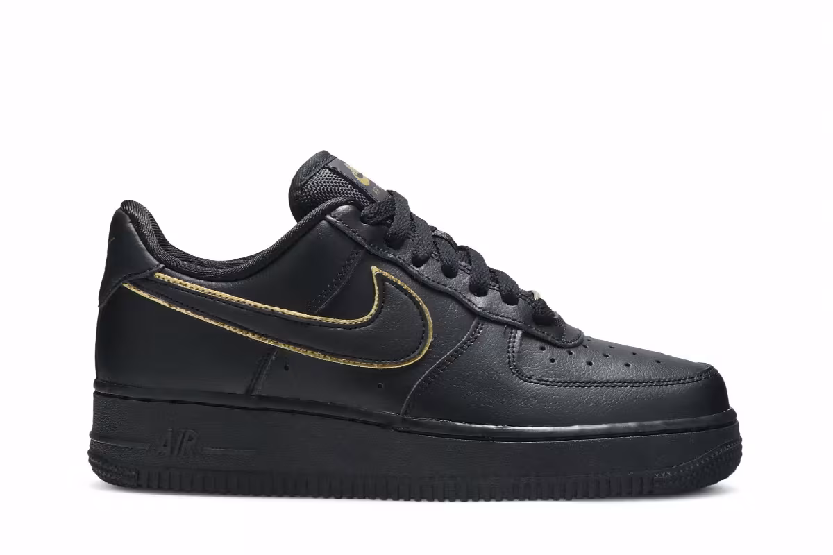 Nike Women's Air Force 1 Low Black Gold Swoosh, view 2