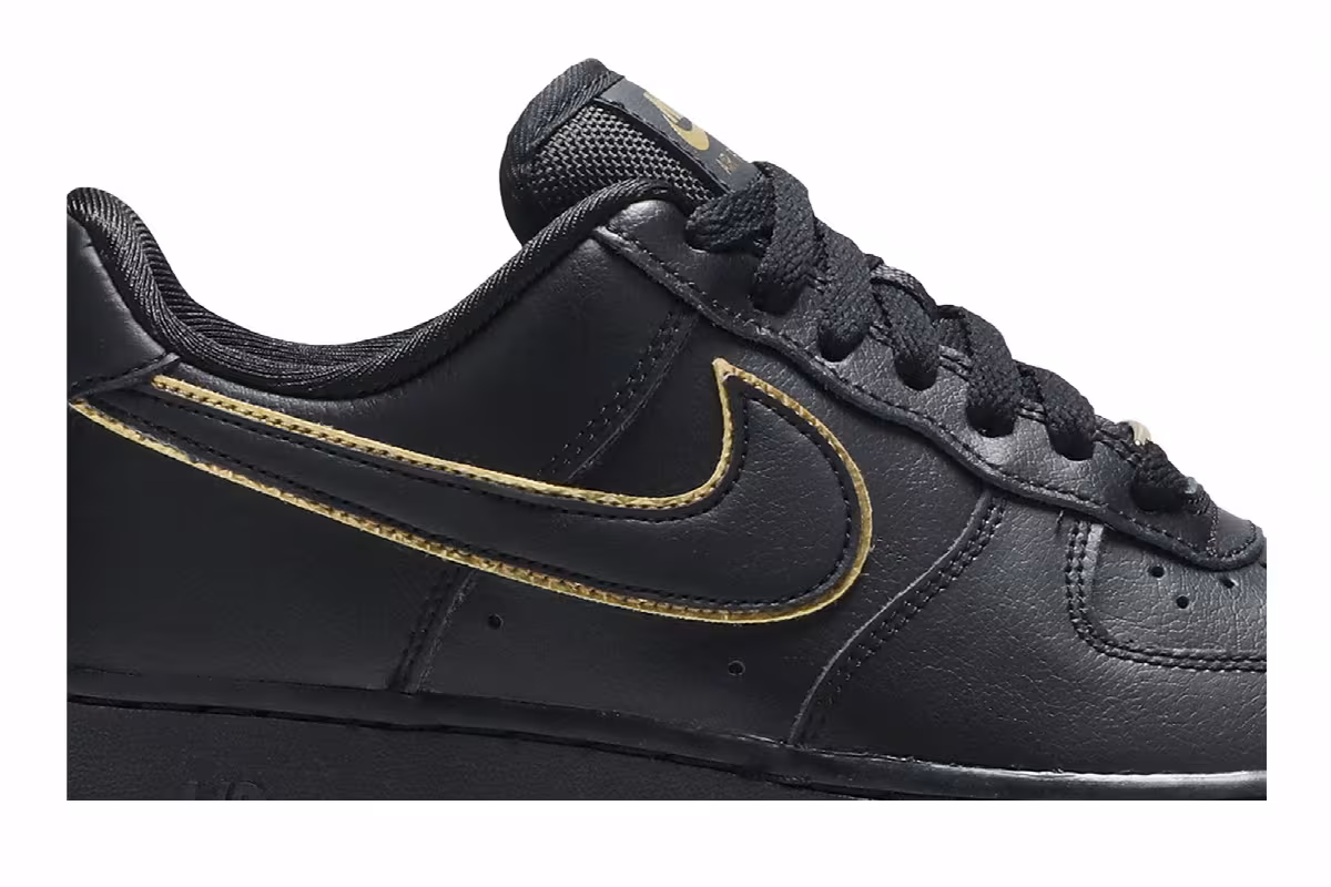 Nike Women's Air Force 1 Low Black Gold Swoosh, view 3