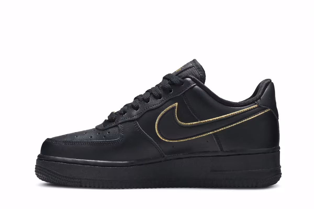 Nike Women's Air Force 1 Low Black Gold Swoosh, view 4