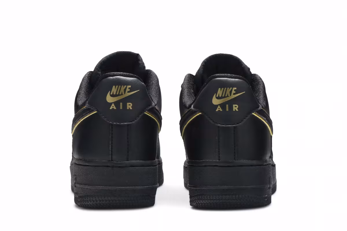 Nike Women's Air Force 1 Low Black Gold Swoosh, view 7