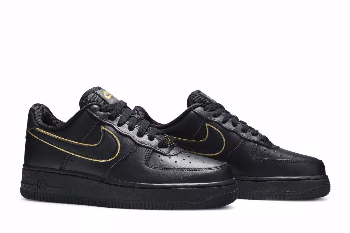 Nike Women's Air Force 1 Low Black Gold Swoosh, view 9