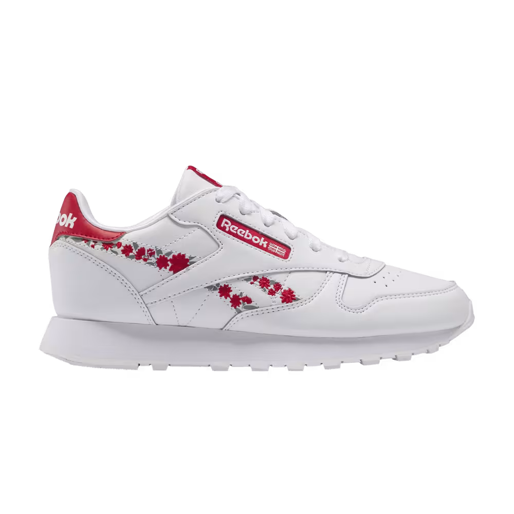 Reebok Classic Leather Big Kid Flower Crowns - White Vector Red