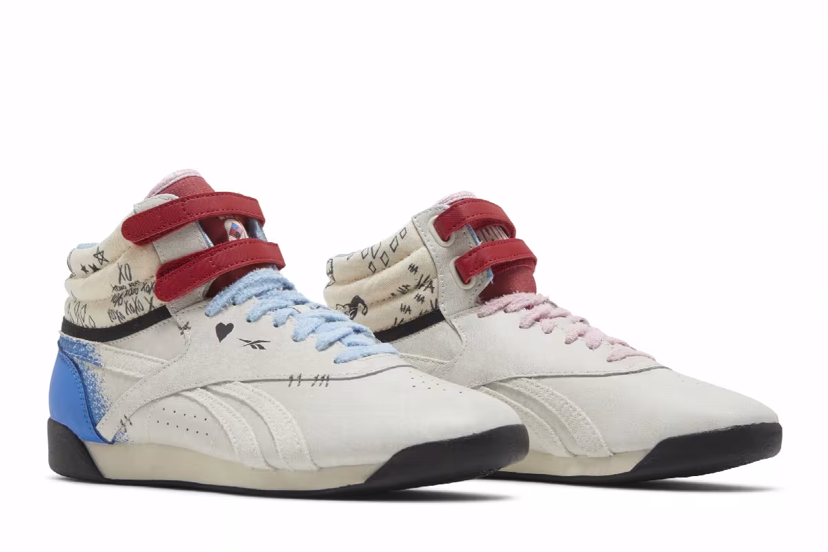 DC Comics x Reebok Women's Freestyle High Harley Quinn, view 9
