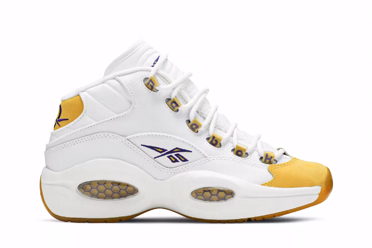Reebok Question Mid Big Kid Yellow Toe, view 2