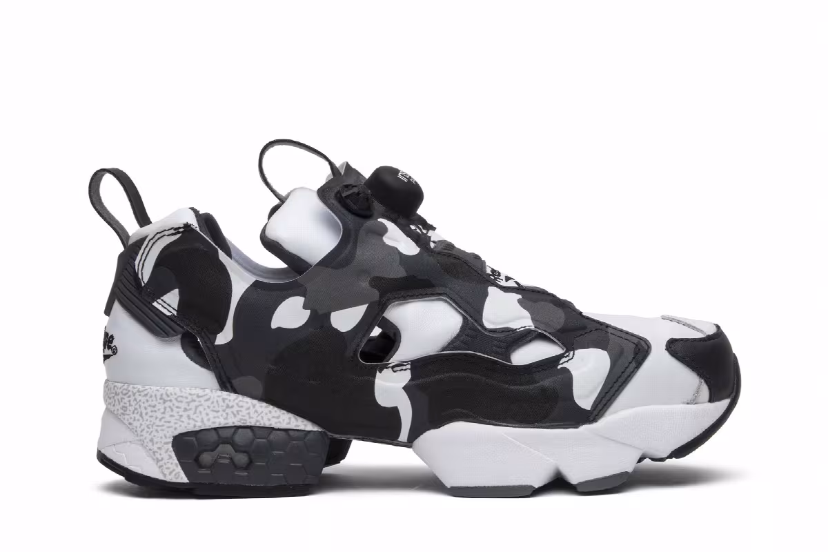A Bathing Ape x Mita x Reebok InstaPump Fury White Black Camo, view 2
