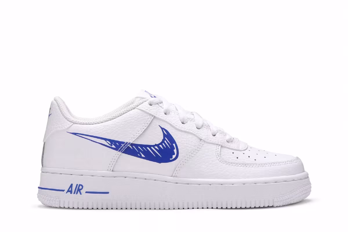 Nike Air Force 1 Low GS Doodle Swoosh - White Racer Blue, view 2