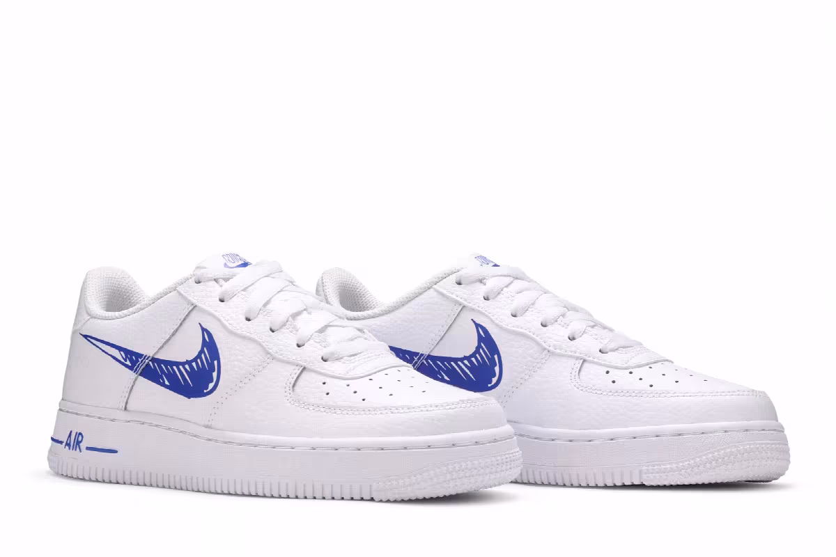 Nike Air Force 1 Low GS Doodle Swoosh - White Racer Blue, view 9