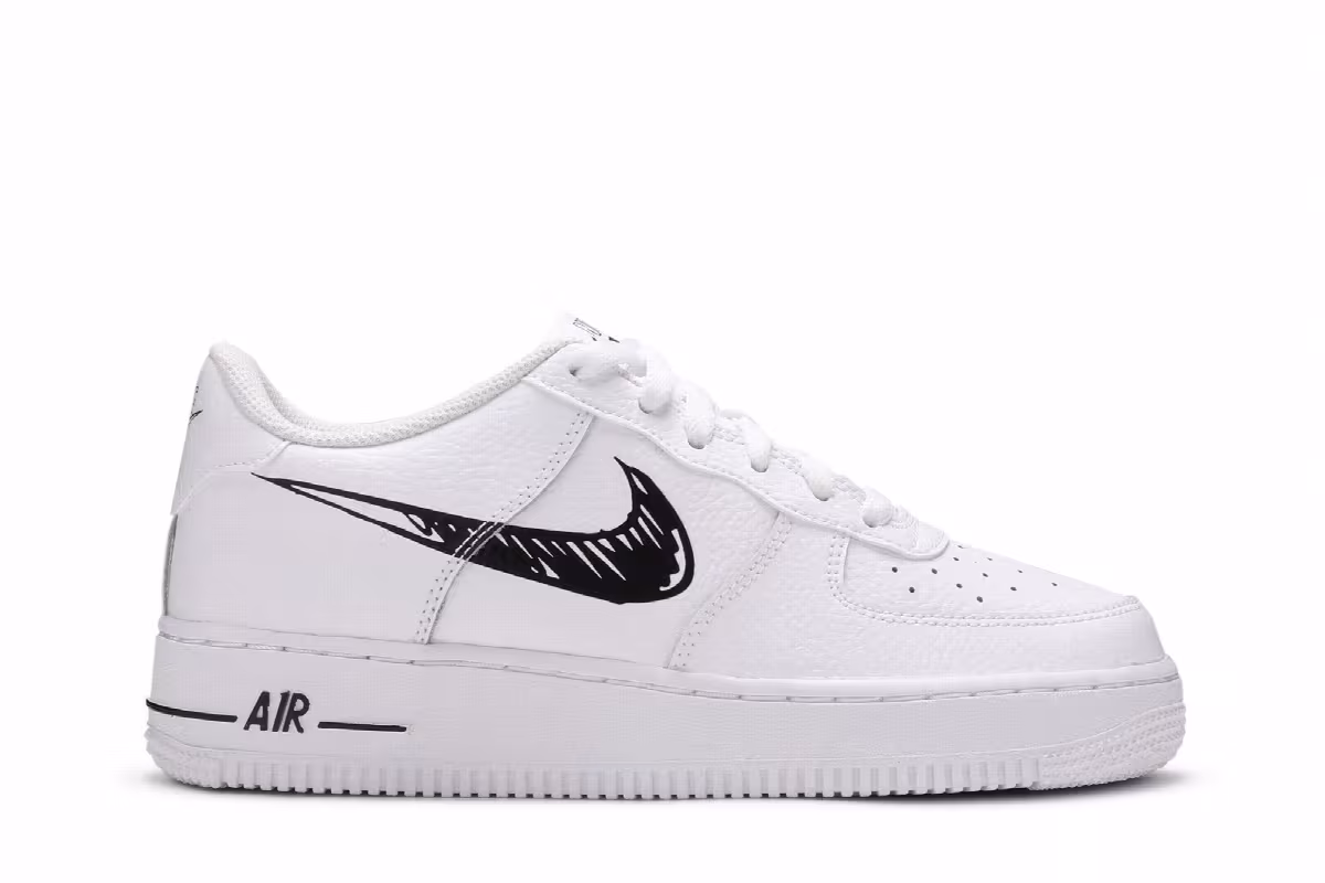 Nike Air Force 1 Low GS Doodle Swoosh - White Black, view 2