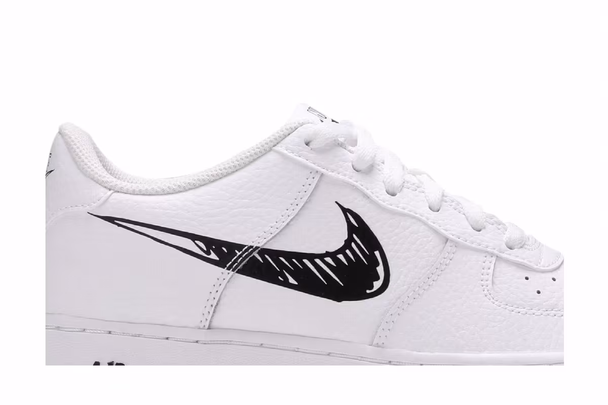 Nike Air Force 1 Low GS Doodle Swoosh - White Black, view 3