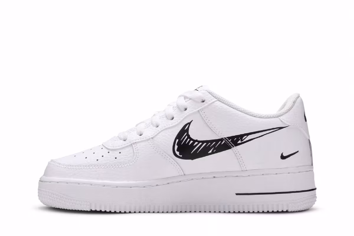 Nike Air Force 1 Low GS Doodle Swoosh - White Black, view 4