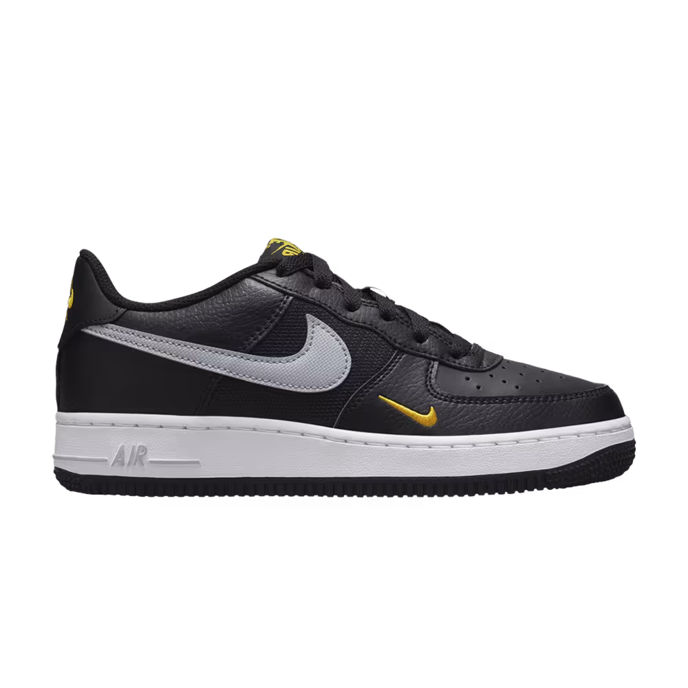 Nike Air Force 1 Low GS Black Wolf Grey Gold Mini Swoosh