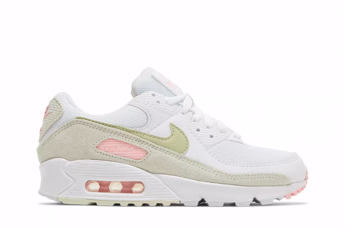 Nike Women's Air Max 90 White Light Olive Pink, view 2