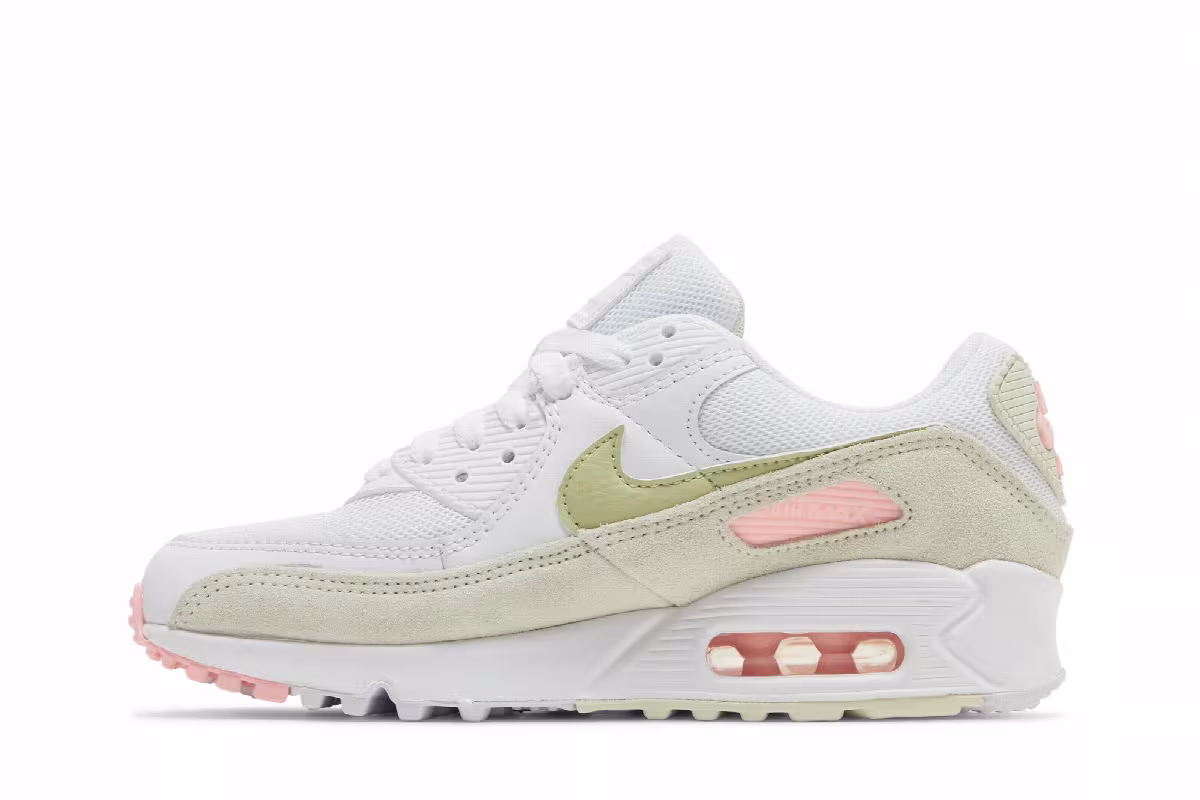 Nike Women's Air Max 90 White Light Olive Pink, view 4