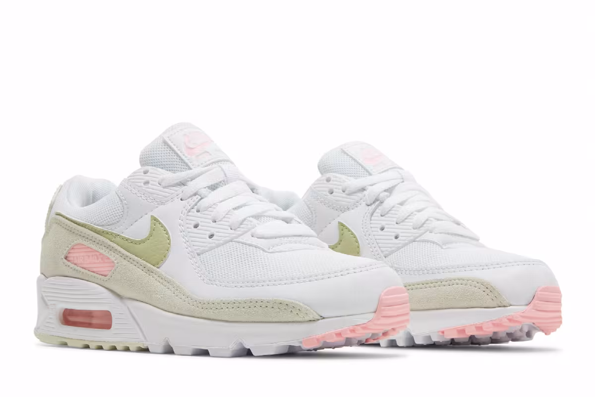 Nike Women's Air Max 90 White Light Olive Pink, view 9