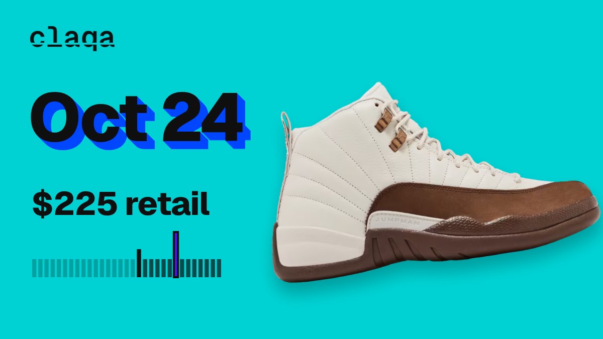 Air Jordan 12 Retro “Fireside” sneaker with its release date, Oct 24, and $225 retail