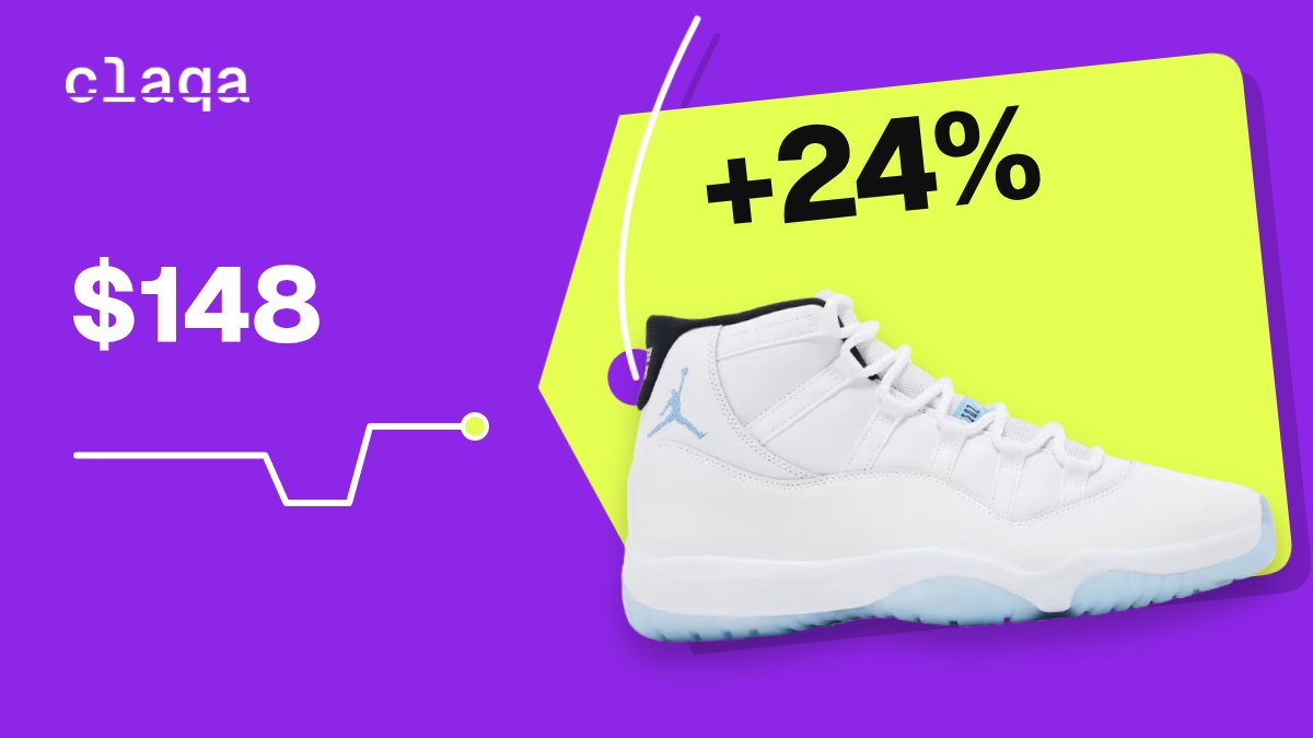 Air Jordan 11 Retro “Legend Blue / Columbia” 2024 sneaker with a +24% price change to $148