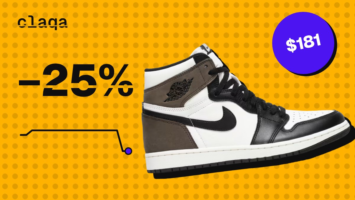 Air Jordan 1 Retro High OG “Dark Mocha” sneaker with a −25% price change to $181