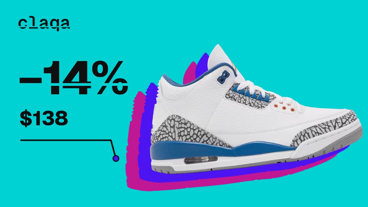Air Jordan 3 Retro “Washington Wizards” sneaker with a −14% price change to $138