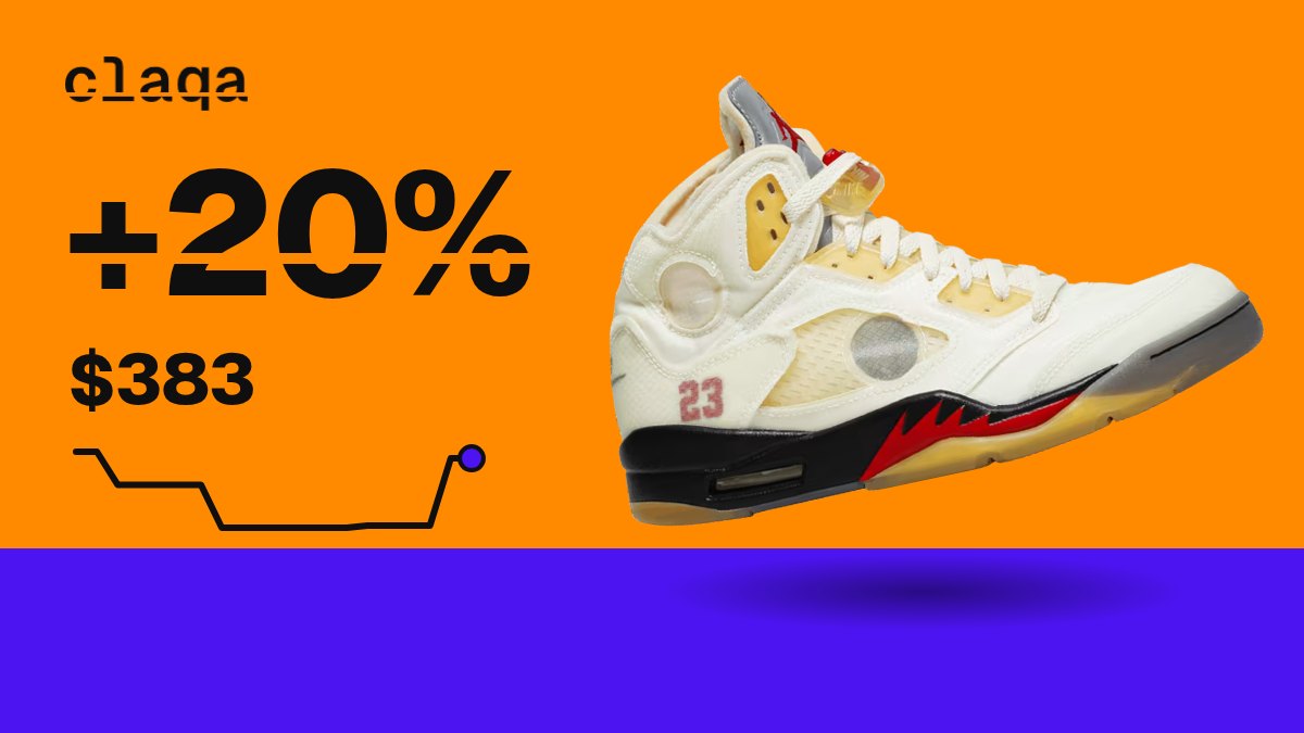 Off-White x Air Jordan 5 SP “Sail” sneaker with a +20% price change to $383