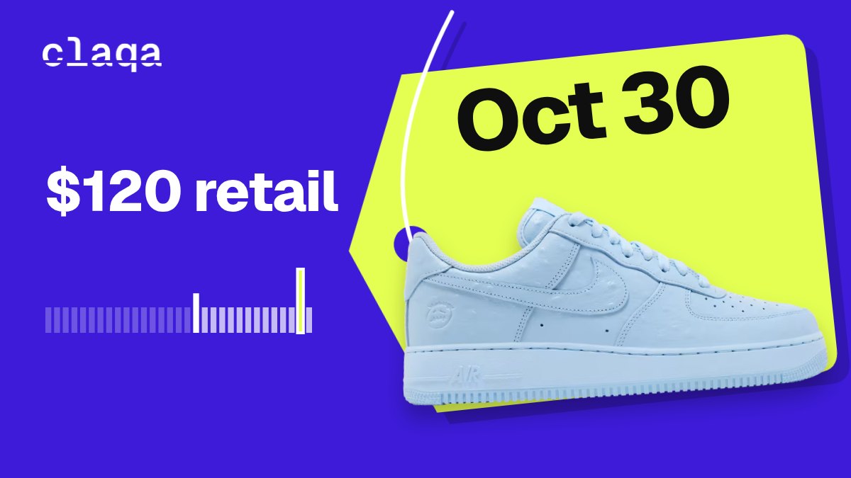 Travis Scott x Nike Air Force 1 Low ’07 “Ice Blue” sneaker with its release date, Oct 30, and $120 retail