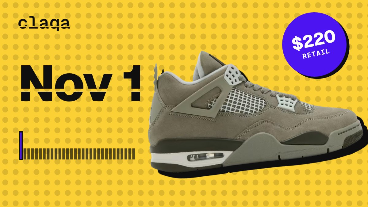 Air Jordan 4 Retro “Light Army” sneaker with its release date, Nov 1, and $220 retail